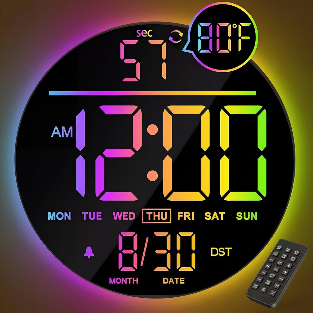 10" Large Digital Wall Clock with Seconds, Alarm Countdown Timer, Big LED Dis...