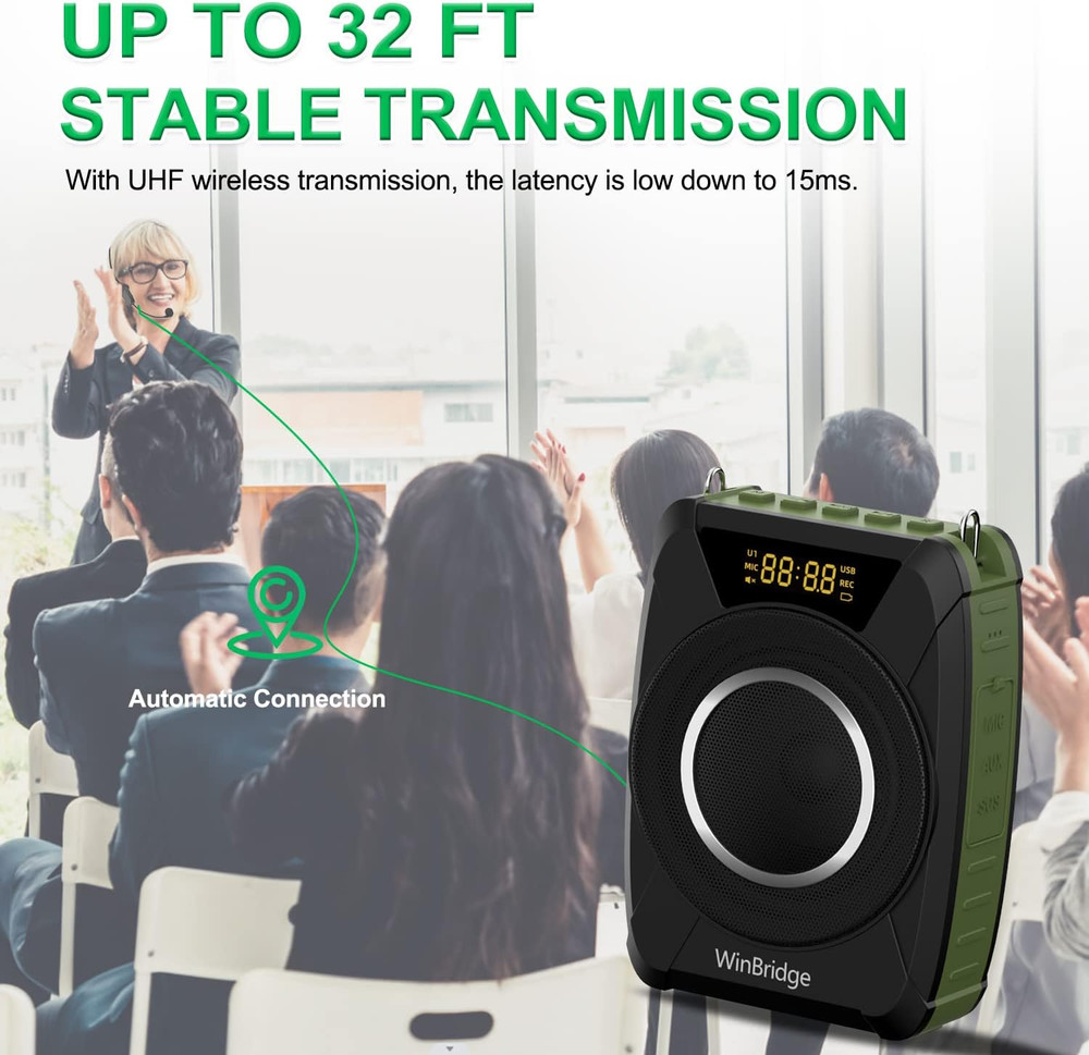 Bluetooth 5.0 Voice Amplifier with Wireless Mic Headset, Waterproof Personal Mic
