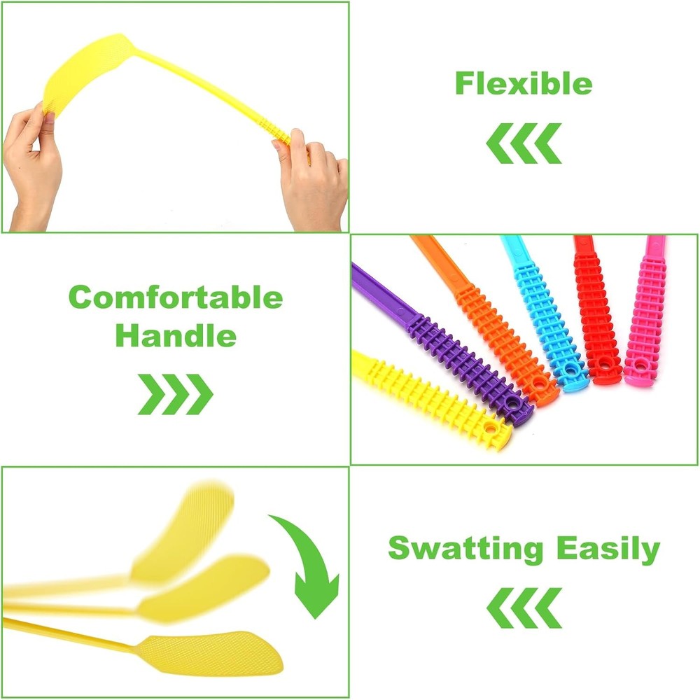 Fly Swatter,Plastic Flyswatters Multi-Pack,6 Bulk Vibrant Colorful Assorted