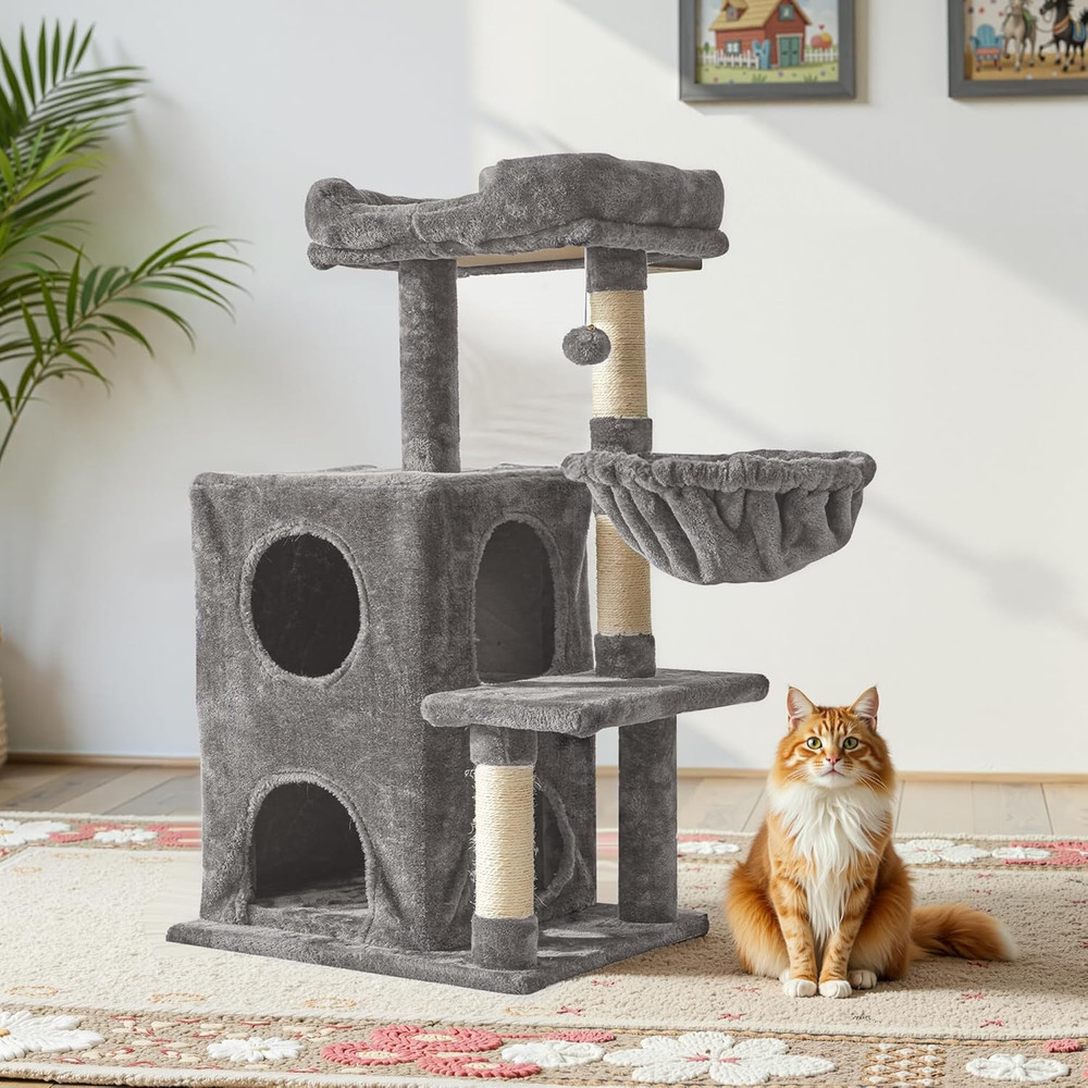 Modern Cat Tree with Scratching Posts, Cat Bed, Hammocks & Condos – Multi-Level