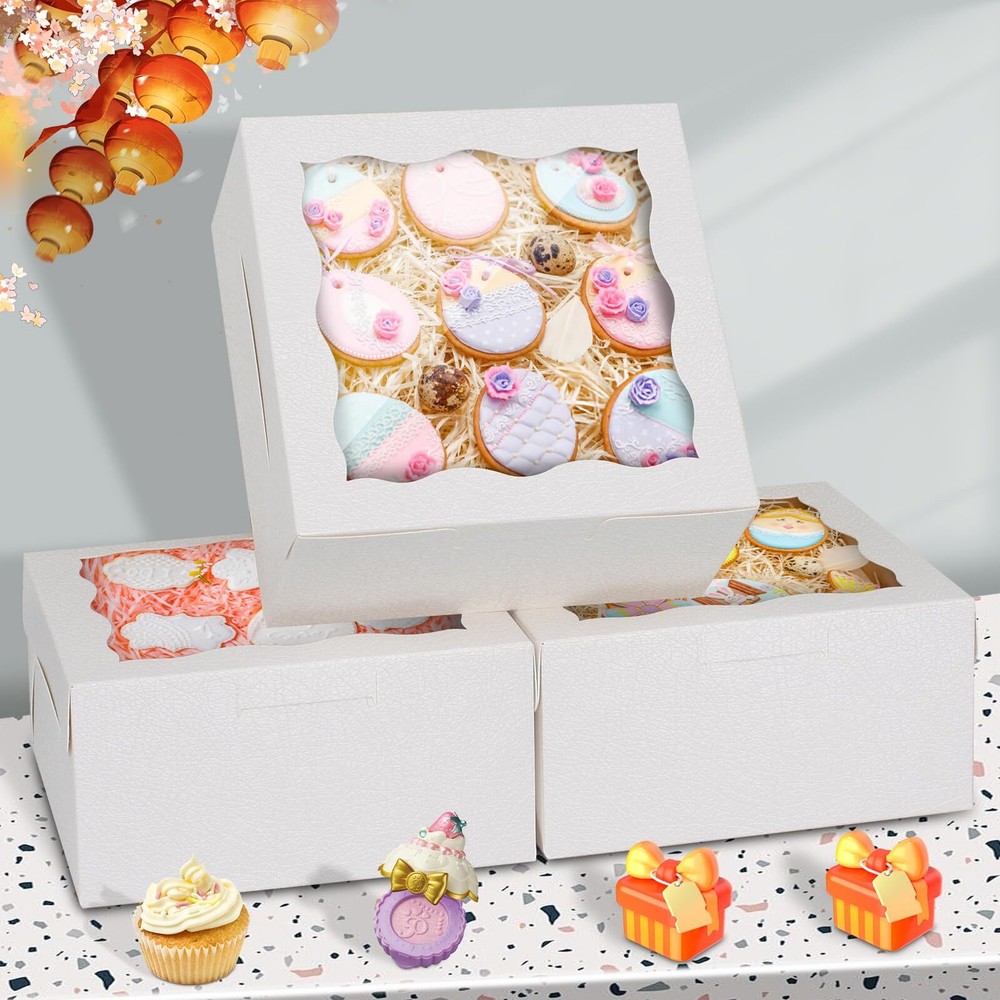 Bakery Boxes with Window 30pcs 6x6x3 Inches Cookie Boxes Mini Cake Boxes Past...