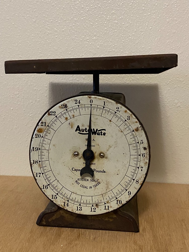 Vintage Auto Wate 25 Pound Kitchen Scale Weight - USA Chicago, Working Rust