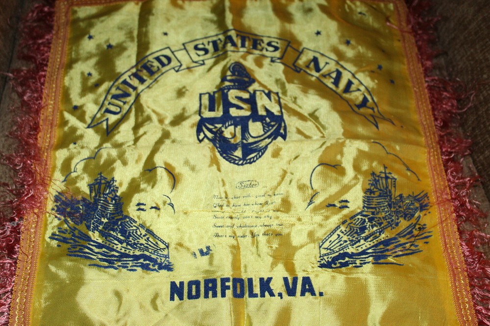 Original WW2 U.S. Navy Norfork, VA "Sister" Cloth Pillow Cover