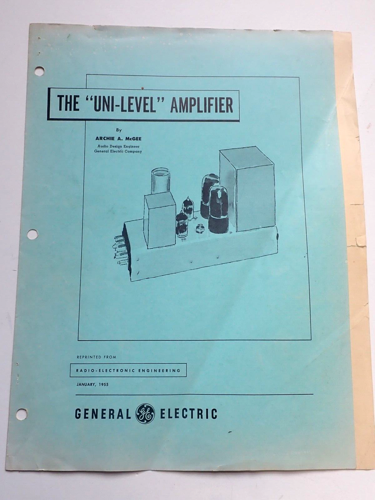 Original 1950s GE " Uni-Level " Amplifier Specs Pamplet Brochure General Elect
