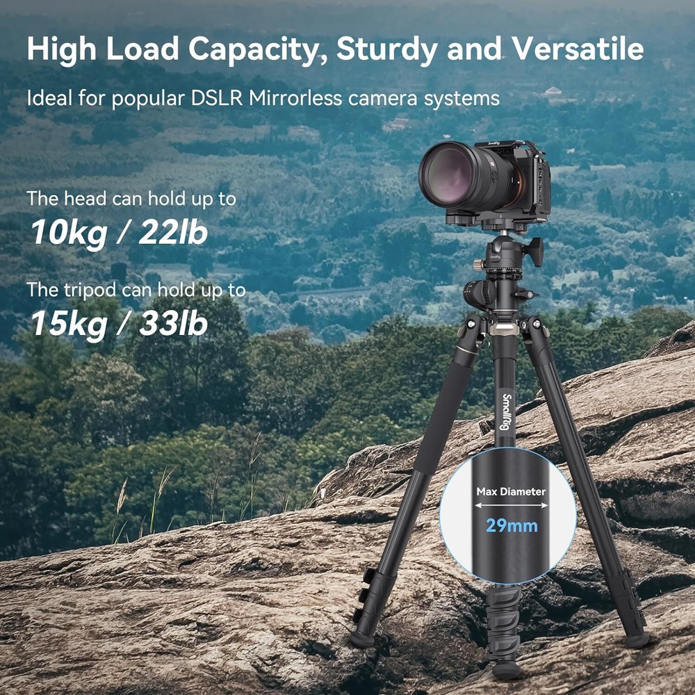 SmallRig 73" Camera Tripod,360° Rotation Center Column Horizontal Tripod Monopod