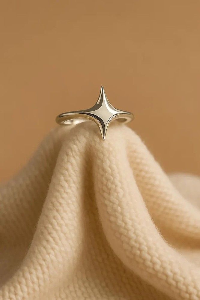 Modern Streling Silver Star Ring: Adjustable Minimalist Celestial Jewelry