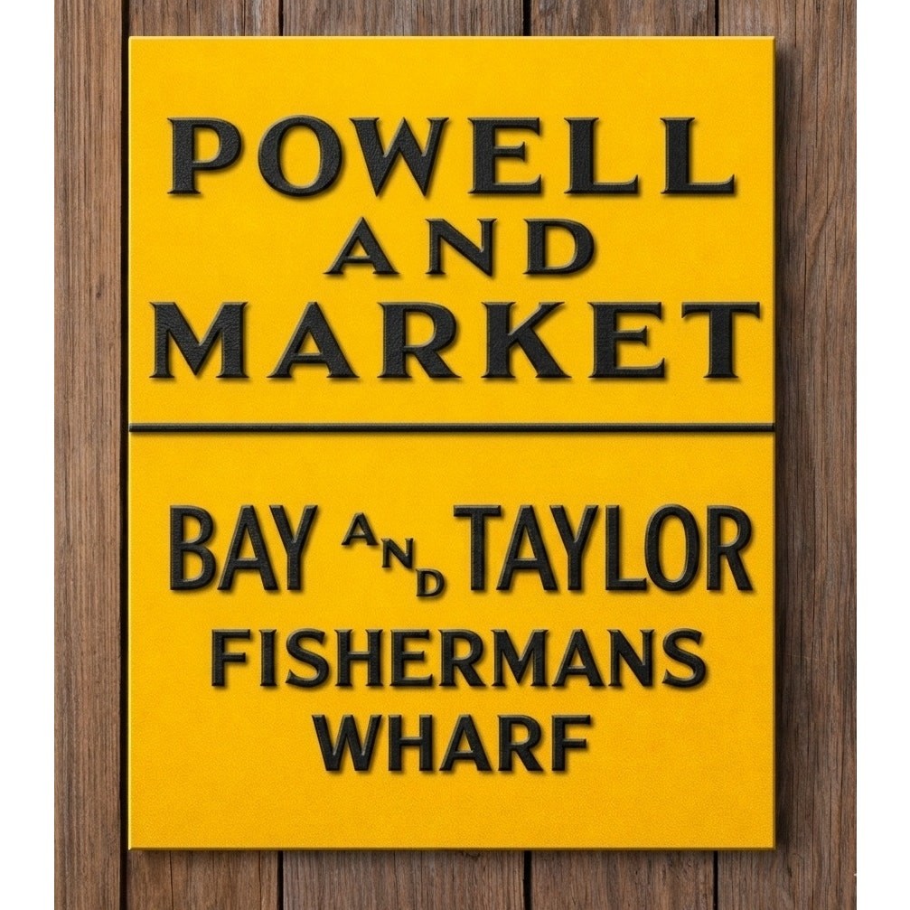 San Francisco California Cable Car Sign Fishermans Wharf Powell and Market Bay