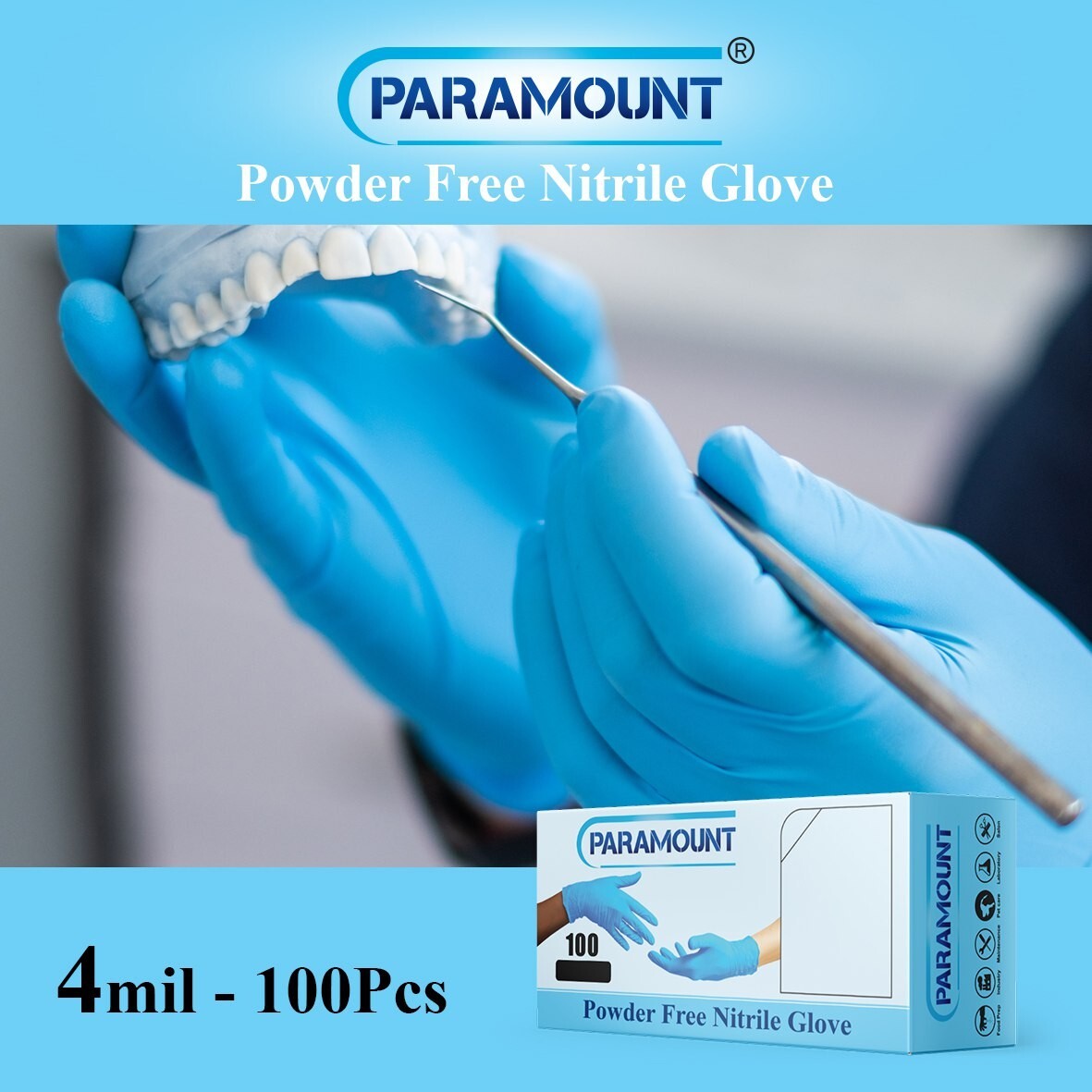 1000 PCS Blue Nitrile Disposable Exam/Medical Gloves 4 Mil, Latex & Powder Free
