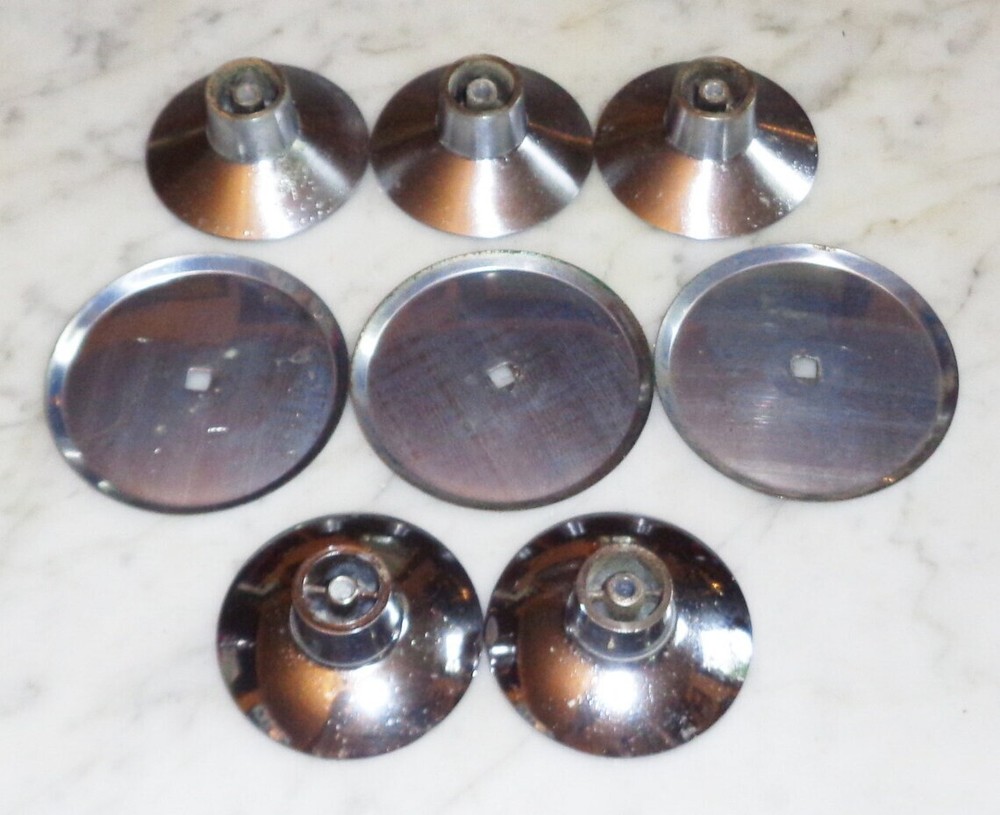 5 Vintage Large 2 inch Concave Chrome Cabinet Drawer Pull Knobs w 3 Back Plates