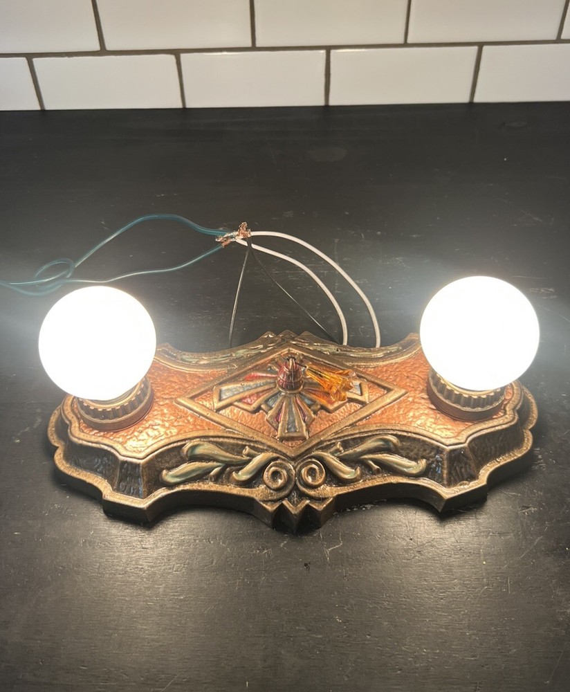 Antique Flush Mount Double Socket Fixture Nice 64C