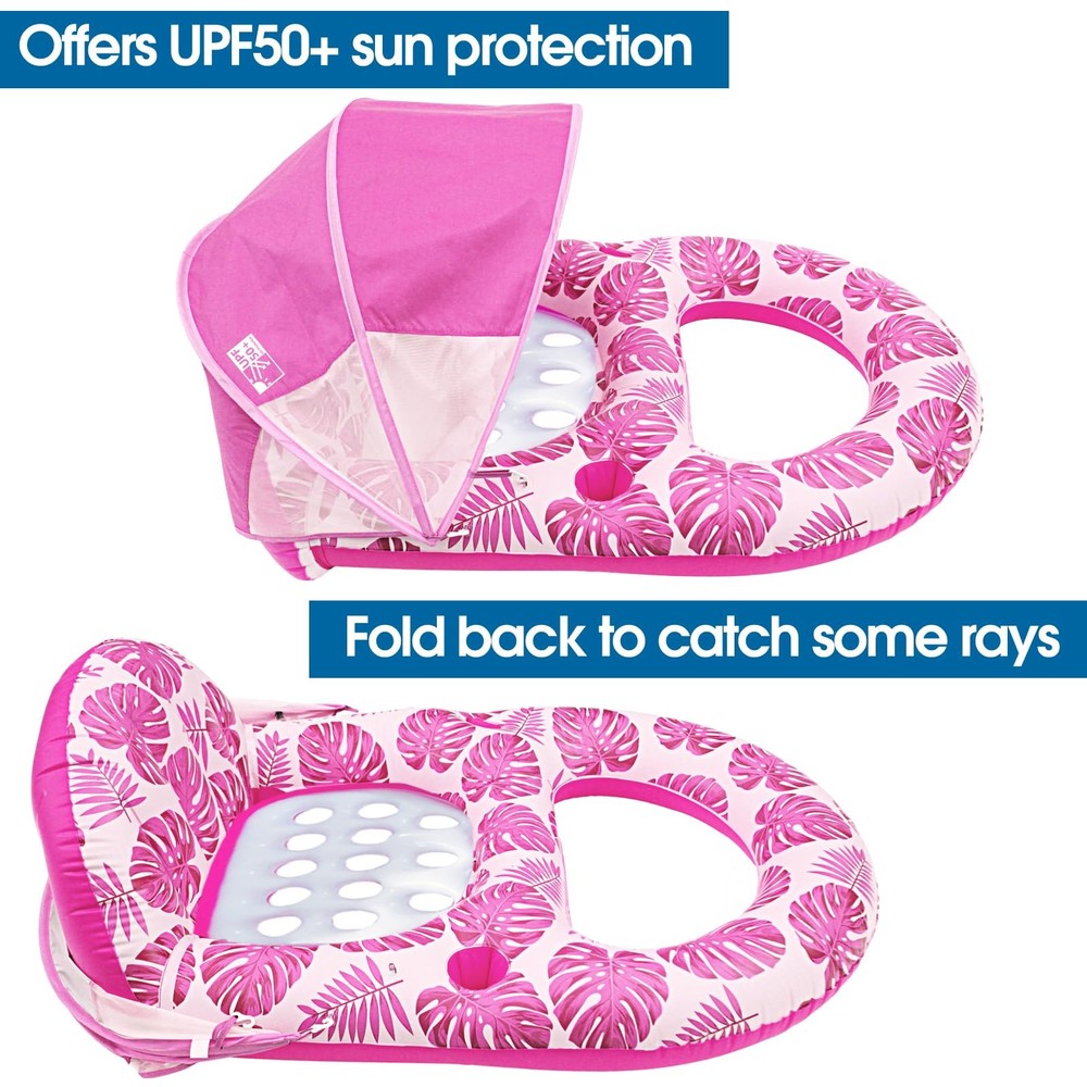 Extra Large Inflatable Pool Float with Canopy and Cup Holder - Pink