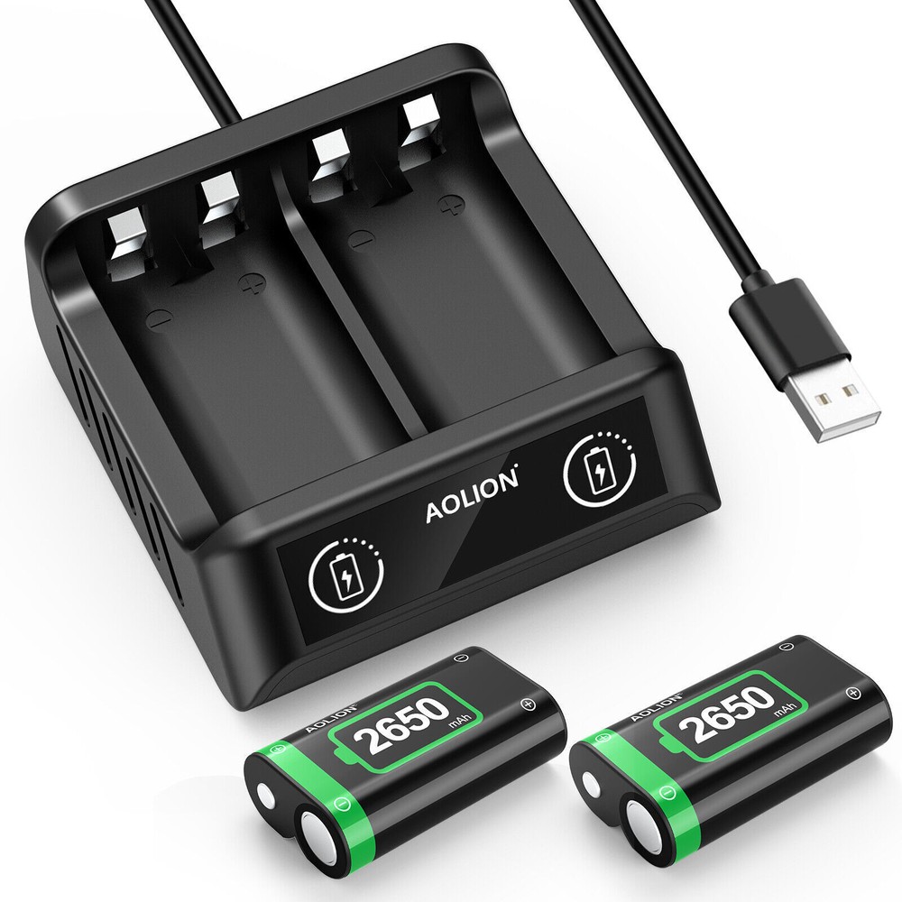 For Xbox One S X Controller 2x Rechargeable Battery Pack Charger Charging Cable