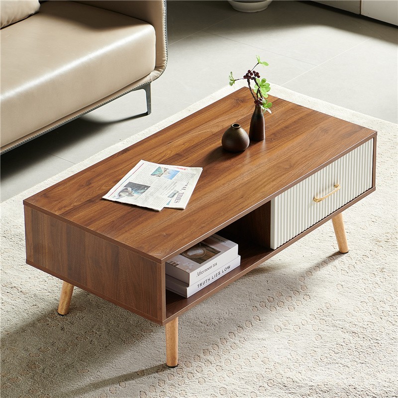 Rectangle Coffee Table Modern Center Table with Storage Drawer for Living Room
