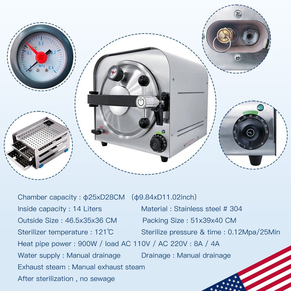 Autoclave Sobremesa Clase N/B con Secado Esterilizador Vapor para Clínica Dental