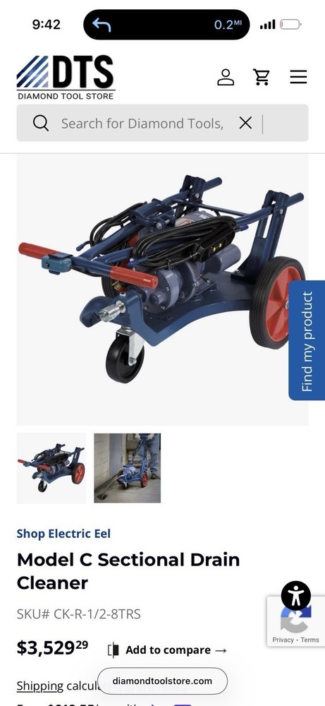 ELECTRIC EEL SECTIONAL DRAIN CLEANER C + 3 25 ft cable sections + attachments