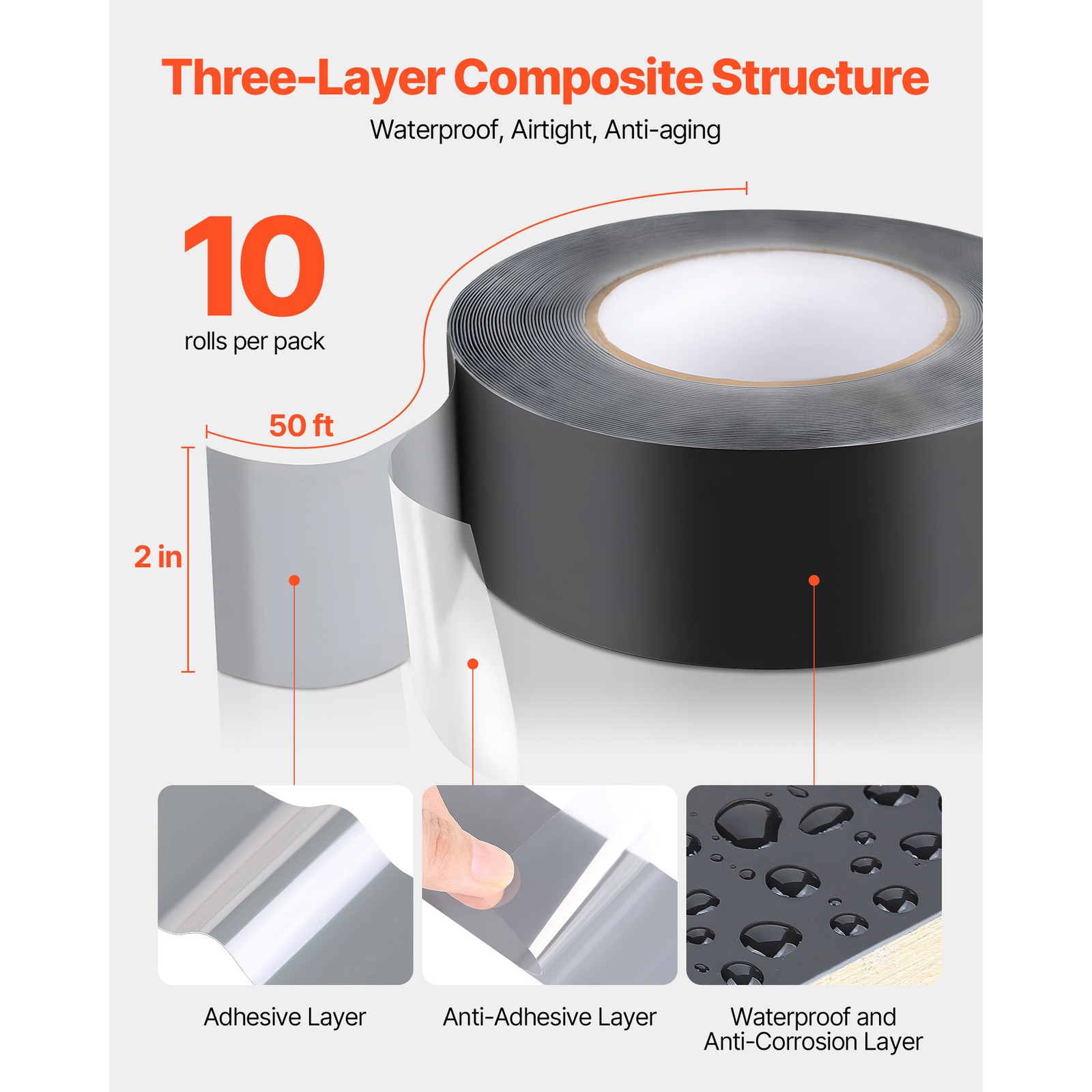 Uimoso Deck Joist Tape Waterproof Butyl Flashing Tape 2 in x 50 ft, Pack of 10