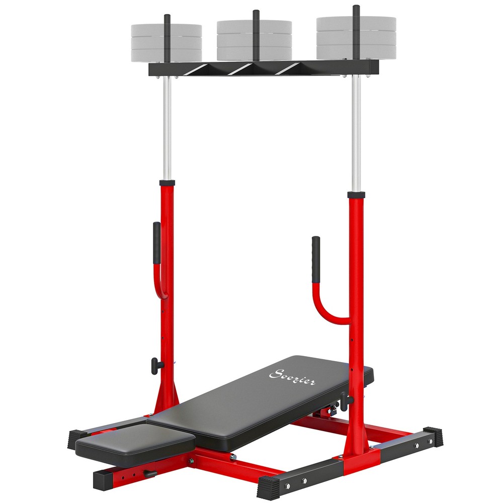 Vertical Leg Press Machine Adjustable Backrest 1" Plate Compatible, Red
