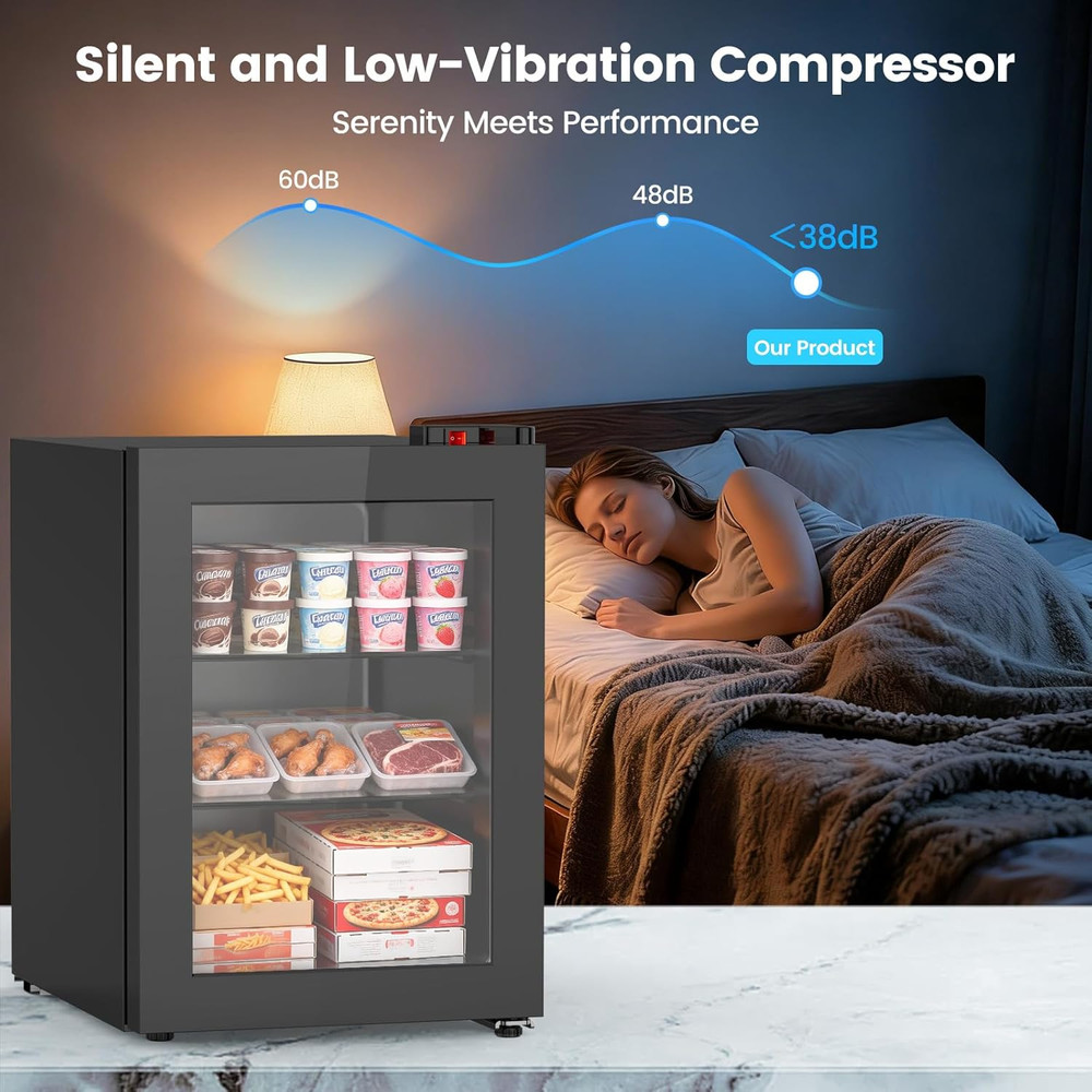 2.4 Cu Ft Mini Freezer with Display Glass Door, 7 Adjustable Temperature Setting