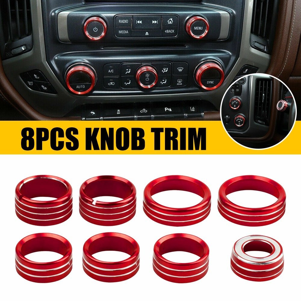 8pcs Center Control Switch Button Knob Ring Trim For 2014-2018 Chevy Silverado V