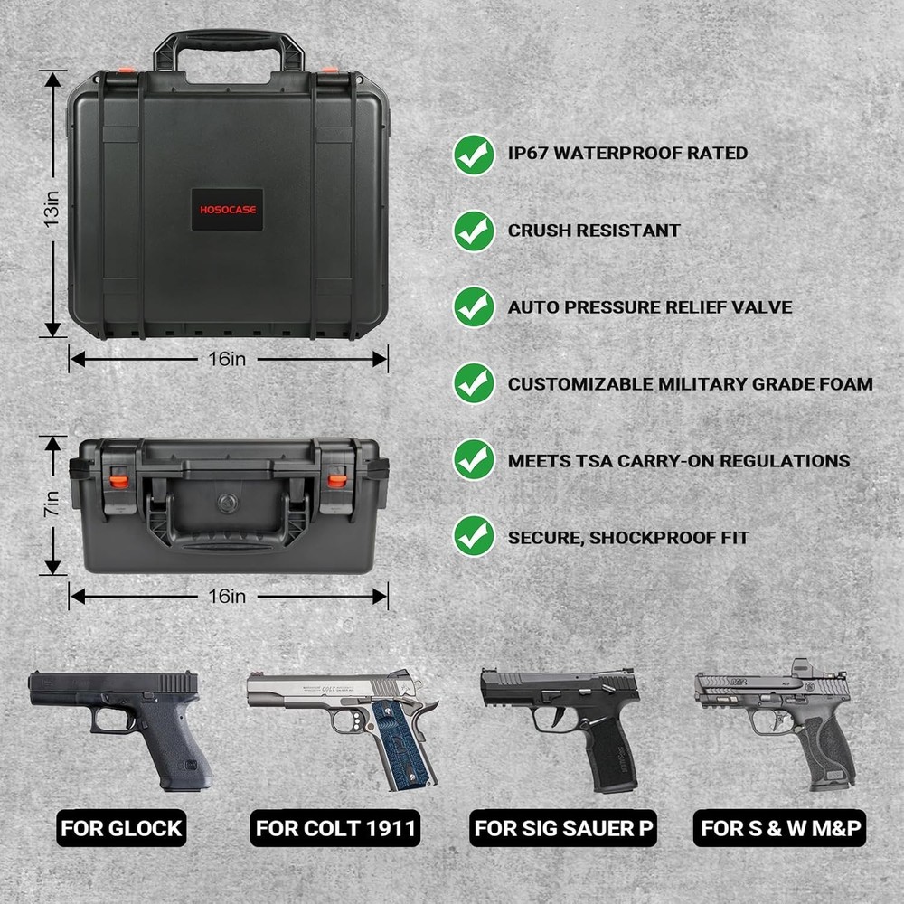 NEW Pistol Case Multi Handguns Waterproof Hard Shell Mag Storage Box