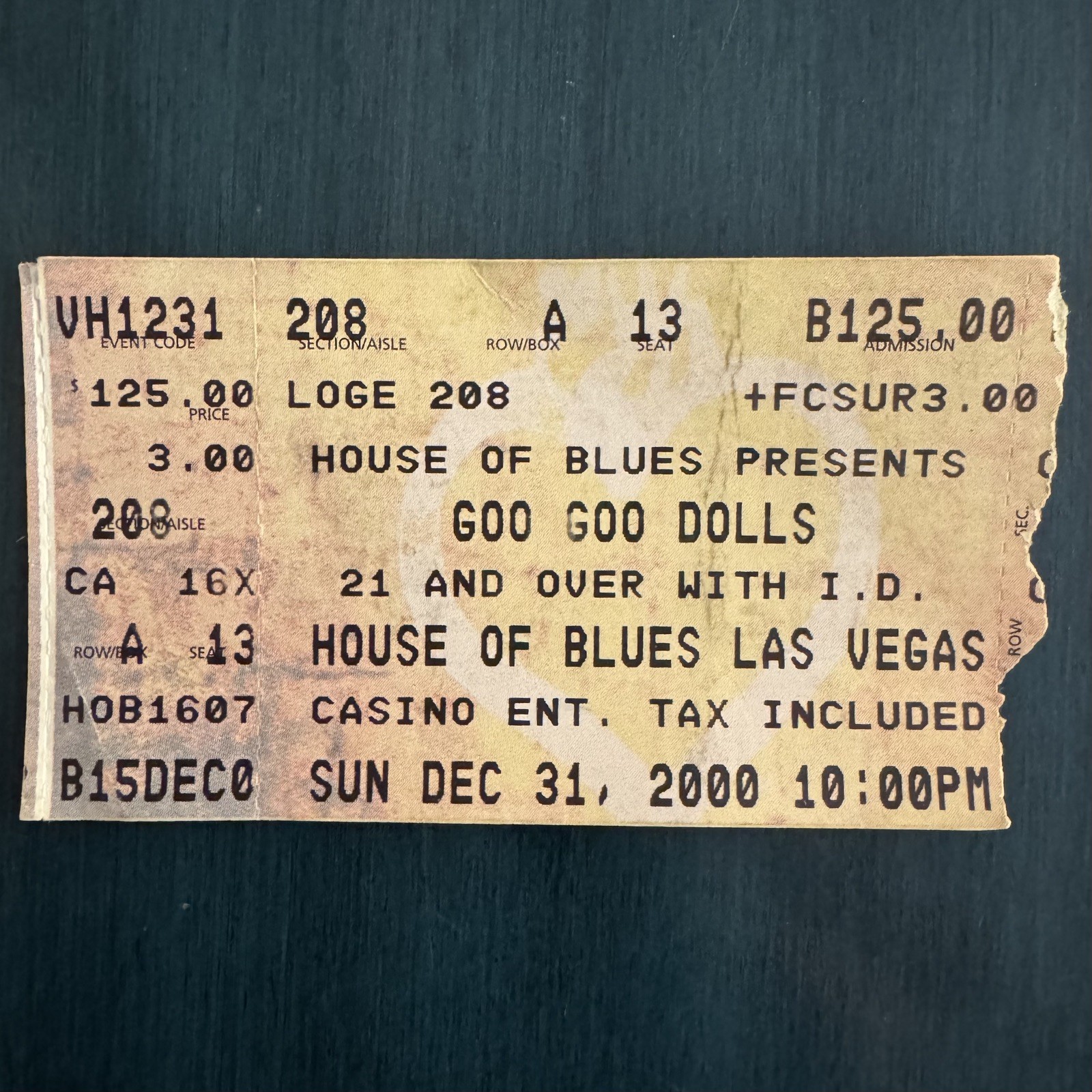 GOO GOO DOLLS Used Concert Ticket Stub HOUSE of BLUES Las Vegas, NV NYE 2000
