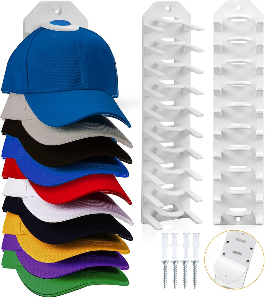 Hat Organizer for Baseball Caps 2 Pack Hat Rack for Wall, Wall Mounted Adhesive