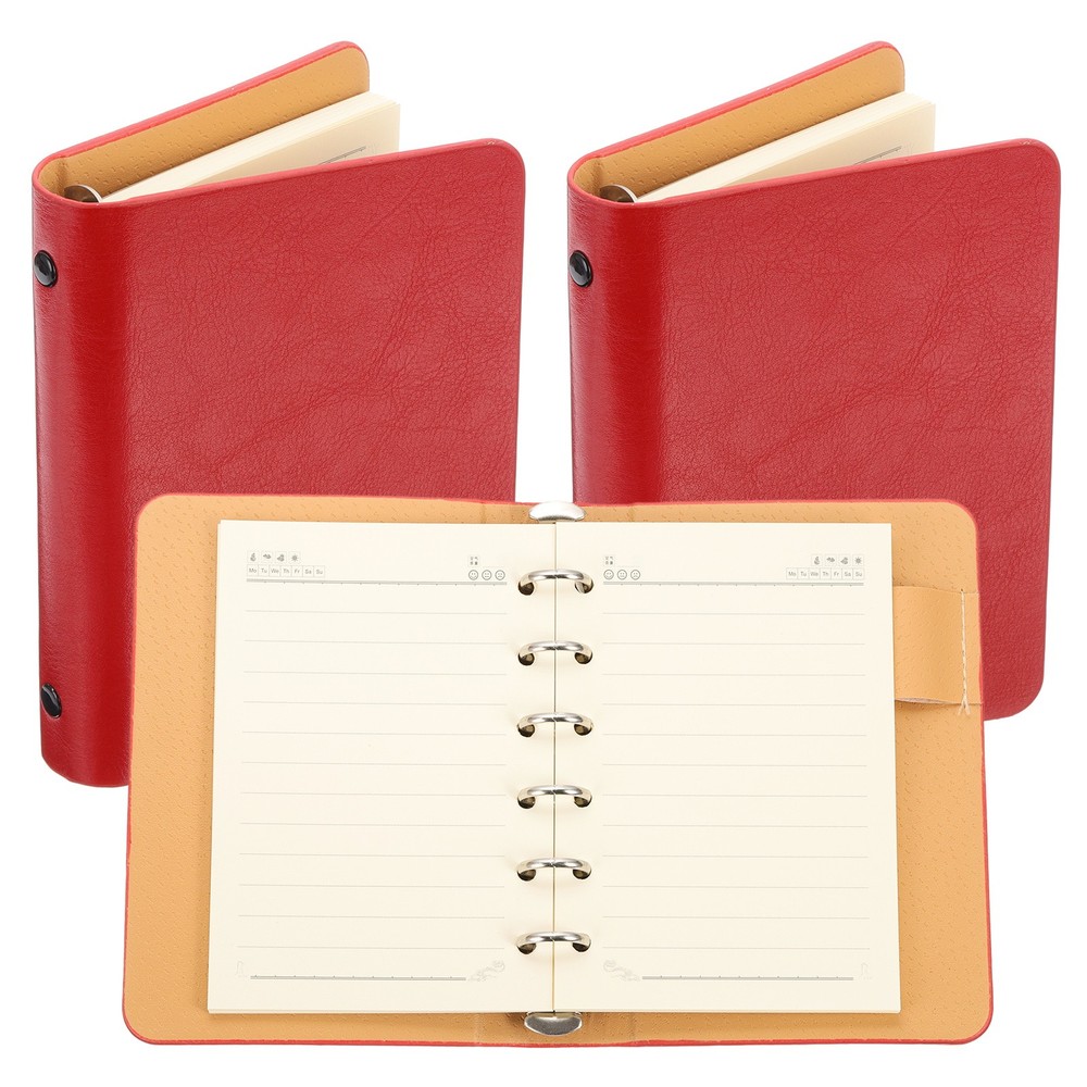 6 Ring Binder Cover 2 Pack A7 Notebook Binder 50 Sheets Line Paper, Red