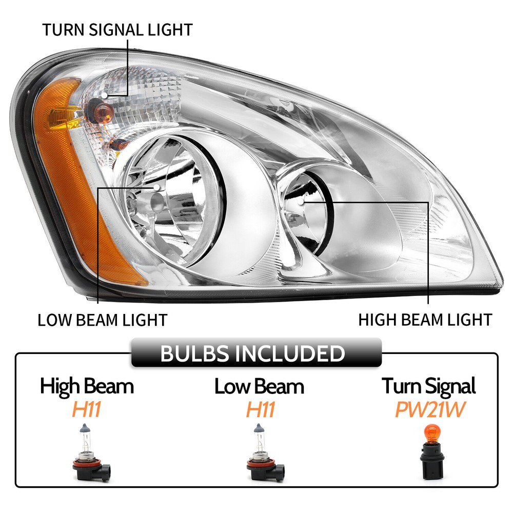 For 2008-2017 Freightliner Cascadia Halogen Headlights Headlamps Left+Right