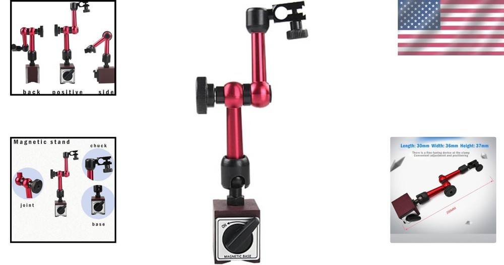 Red Adjustable Magnetic Base Holder for Dial Indicator, Metal, Quick Fix