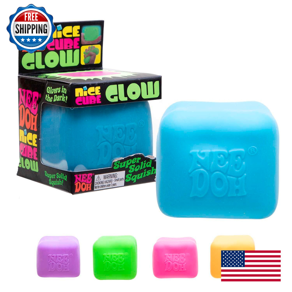 Schylling NeeDoh Nice Cube Glow - Sensory Toy, Super Solid Squish, Glows!