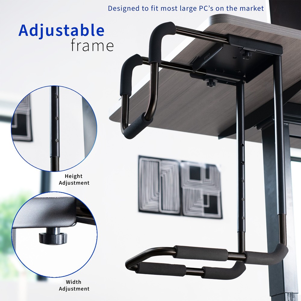 VIVO Large Heavy Duty Adjustable Under-Desk PC Mount, Black Computer Case Holder