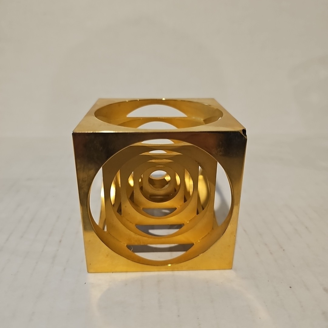 Vintage Brass toned Machined Turners Cube 3"