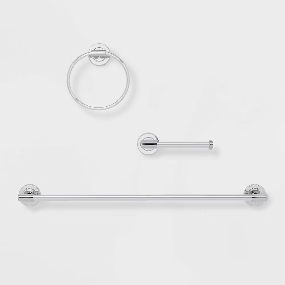 3pc Clean Bath Hardware Set Chrome - Threshold: Includes Towel Ring, Tissue