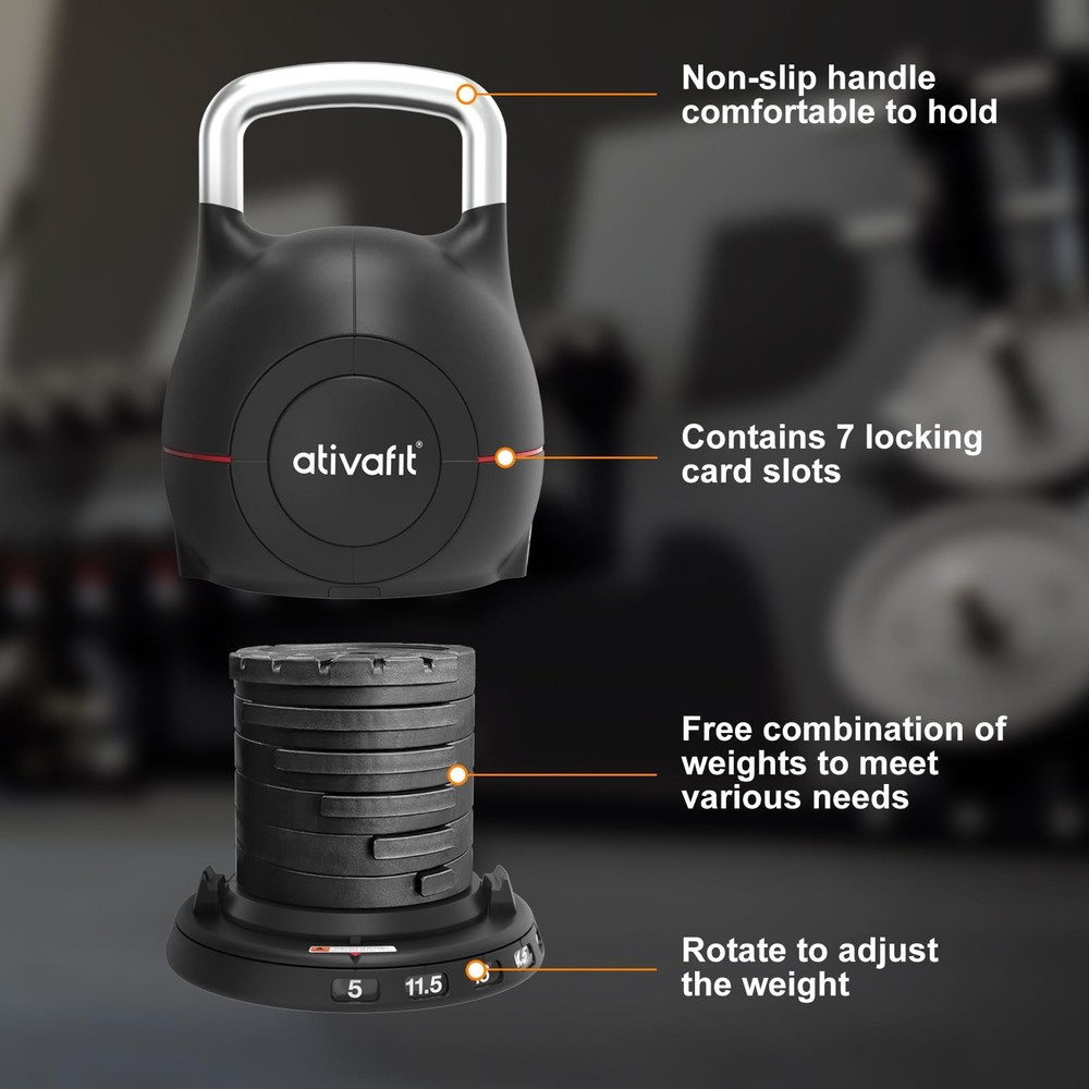 7 in 1 Adjustable Kettlebell 5-44lbs Adjustable Kettlebell with Solid Aluminu...