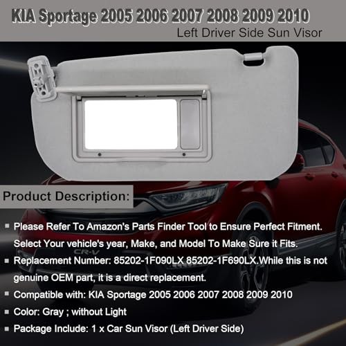 Driver Left Side Sun Visor Replacement Fits for Gray(Driver Side w/o Light)