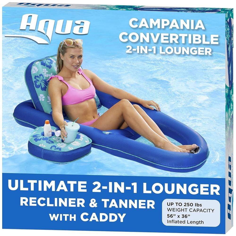 Adjustable Backrest Pool Float for Adults - Teal Hibiscus