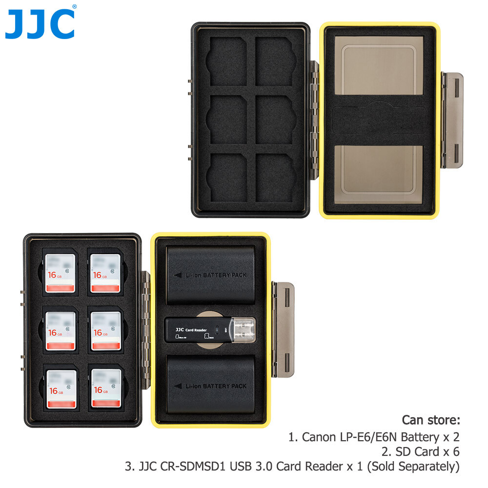 JJC 2 Camera Battery + 6 SD Memory Cards Case Box Holder for Canon LP-E6 LP-E6N