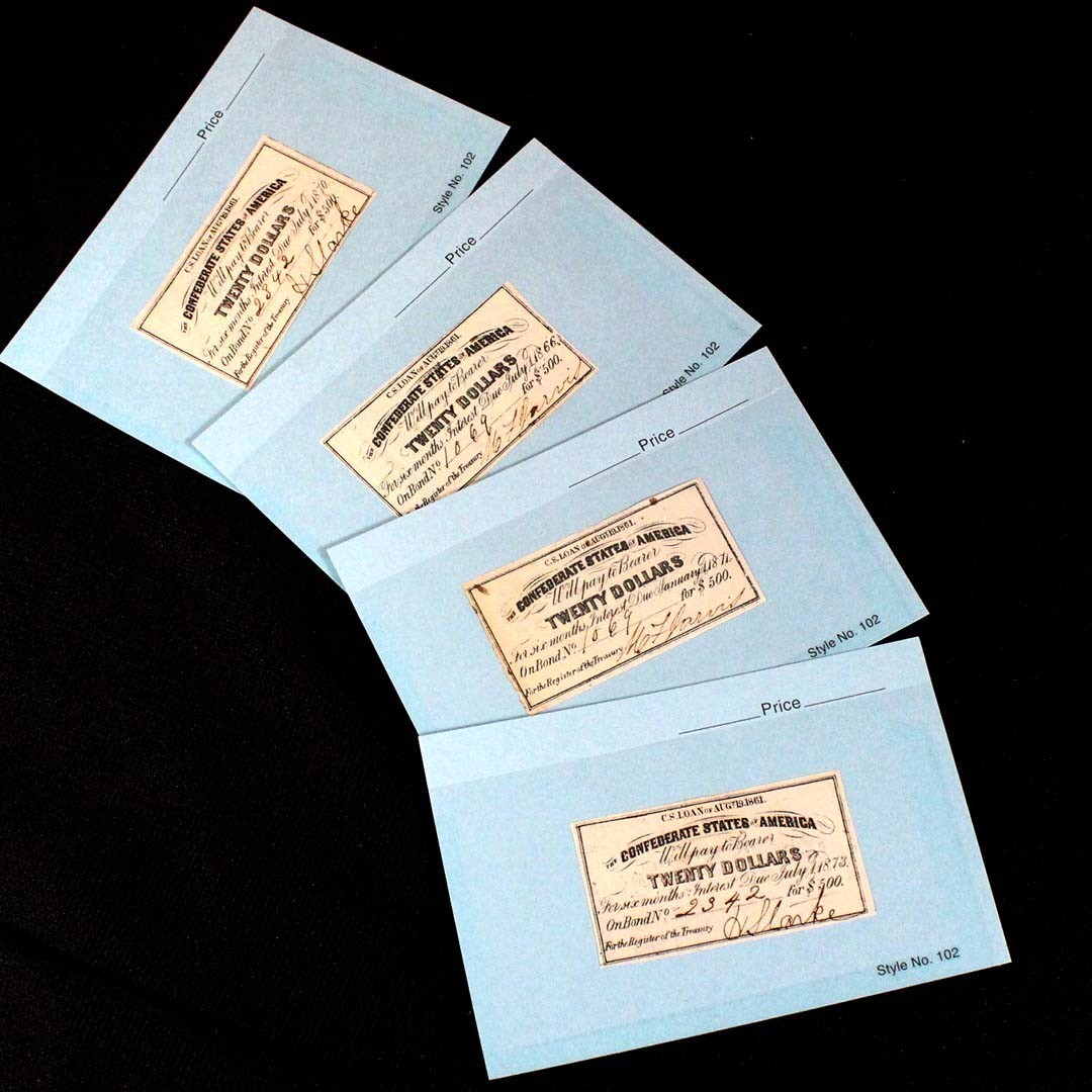 Group Lot of 4 Civil War $20 Confederate Bond Coupons C.S. Loan of 1861