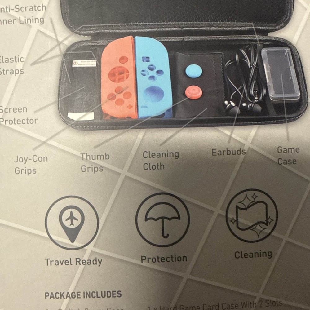 Tech2 Starter Kit For Nintendo Switch, Case, Grips, Earbuds, Accessories NEW