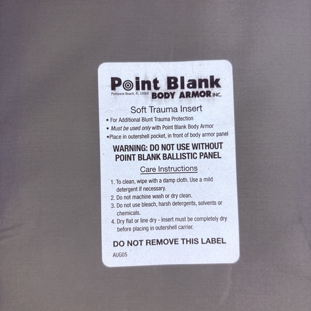 PB Trauma Plate Insert 5x8 Soft Impact Panel Body Armor GREY