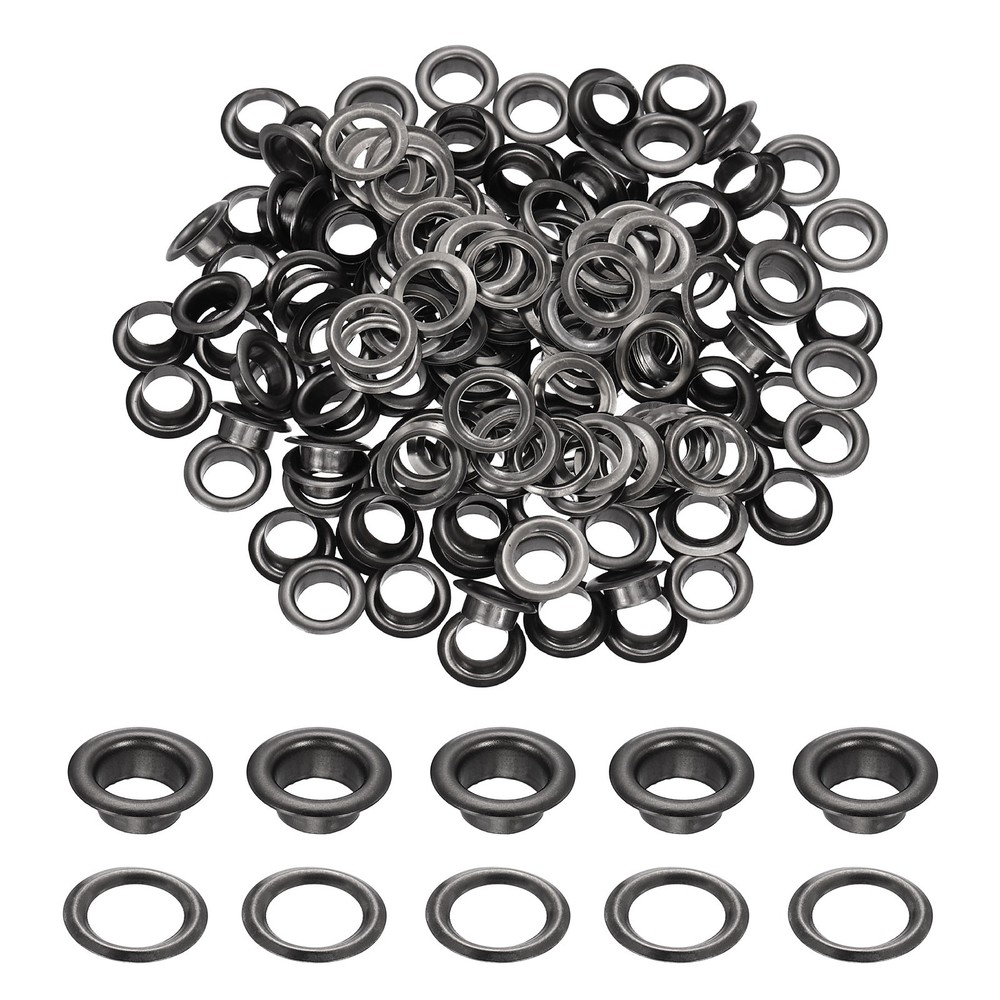 200 Sets Grommets Eyelets, 6mm Brass Self Backing Eyelets, Black