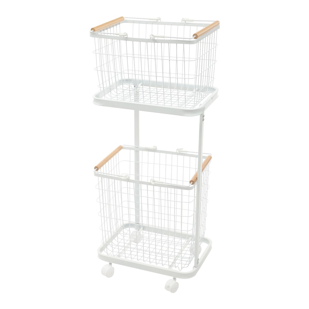 2 Tier White Laundry Basket Metal Rectangular Laundry Basket With Wheels