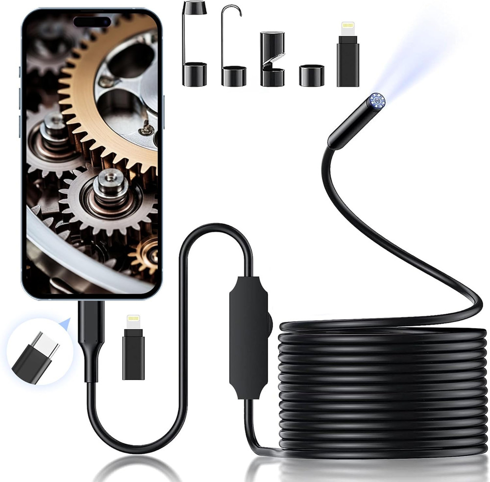 1920P HD Endoscope Snake Camera w/ Light IP67 Borescope for Android iOS 16.4FT