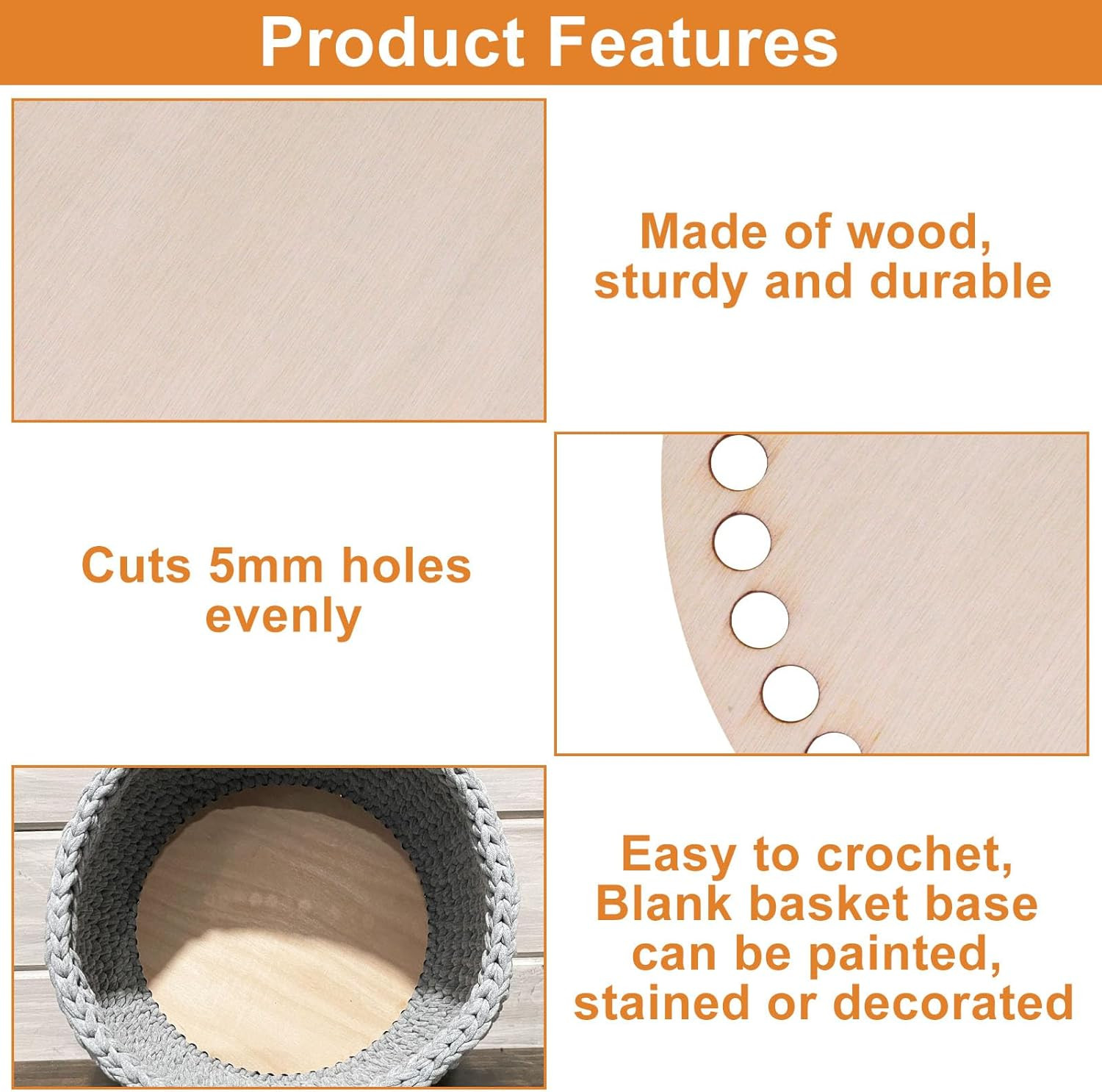 Wooden Basket Bottoms Set for Crochet, Unfinished Oval Bases, 5 Sizes