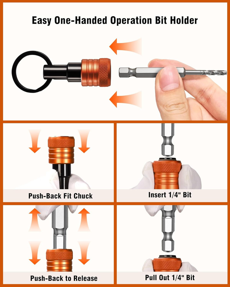 Bit Holder Key Chain 12 Pcs Set, 1/4 Inch Socket Hex Shank Bit Holders Keychain