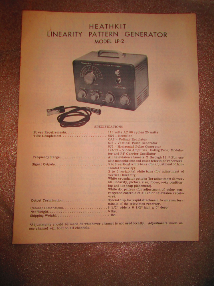 Vtg 1960's The Heathkit Linearity Pattern Generator LP-2 Instructions