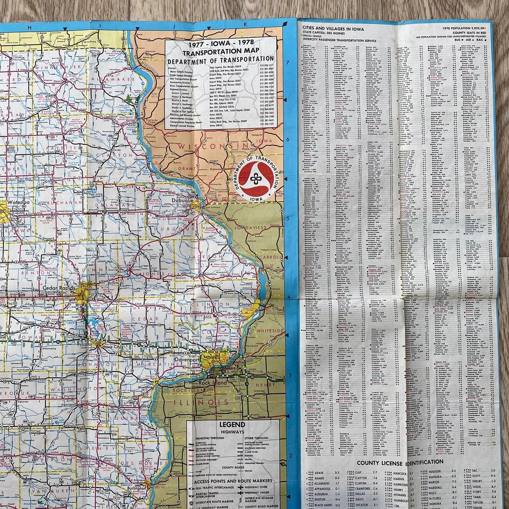 1977 Iowa State Transportation Map Highway Road Map