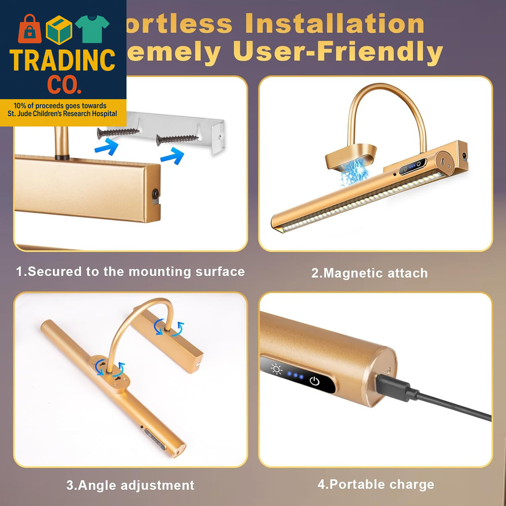 Dimmable Cordless Picture Light with Controller and Timer, Rechargeable 5000Mah