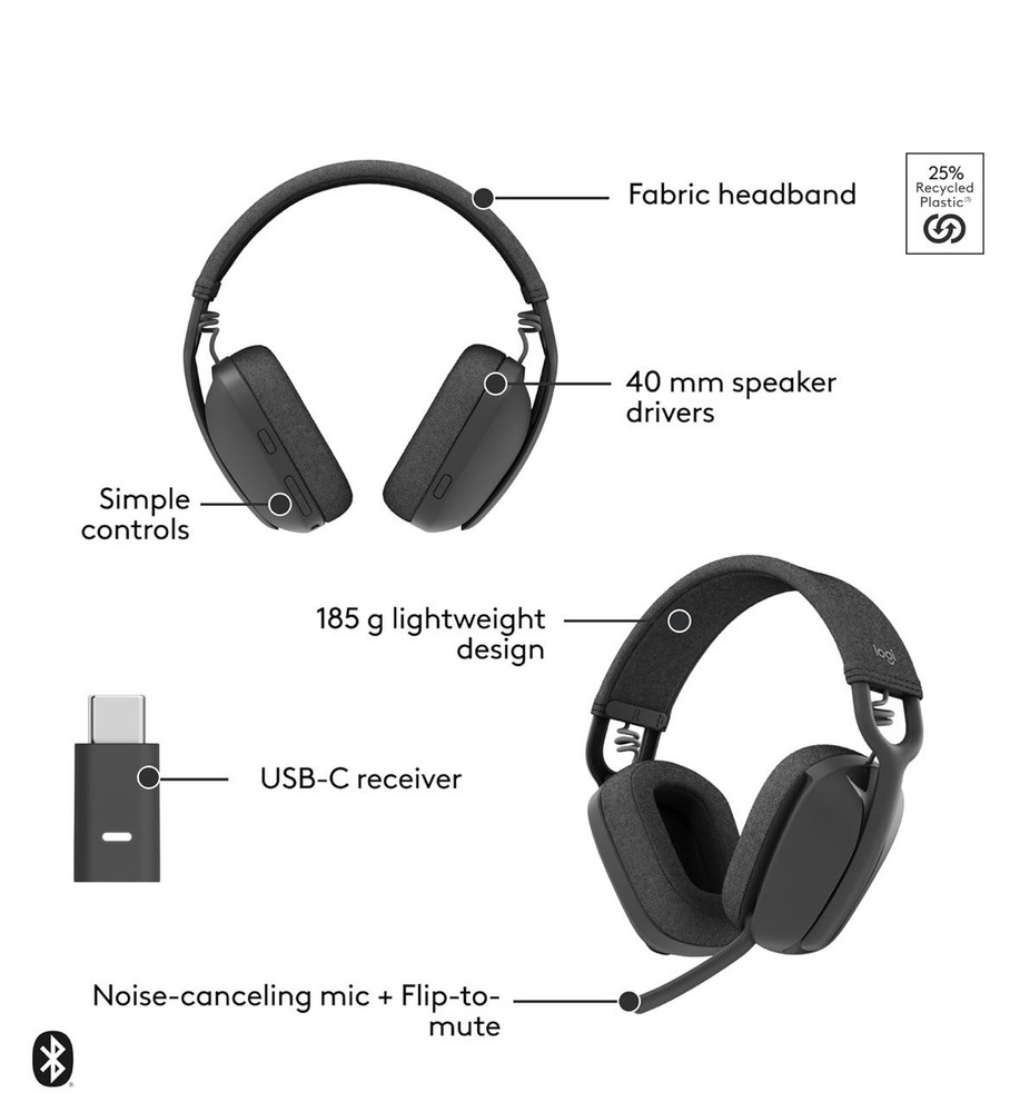Logitech Zone Vibe Wireless Bluetooth Headphones Graphite