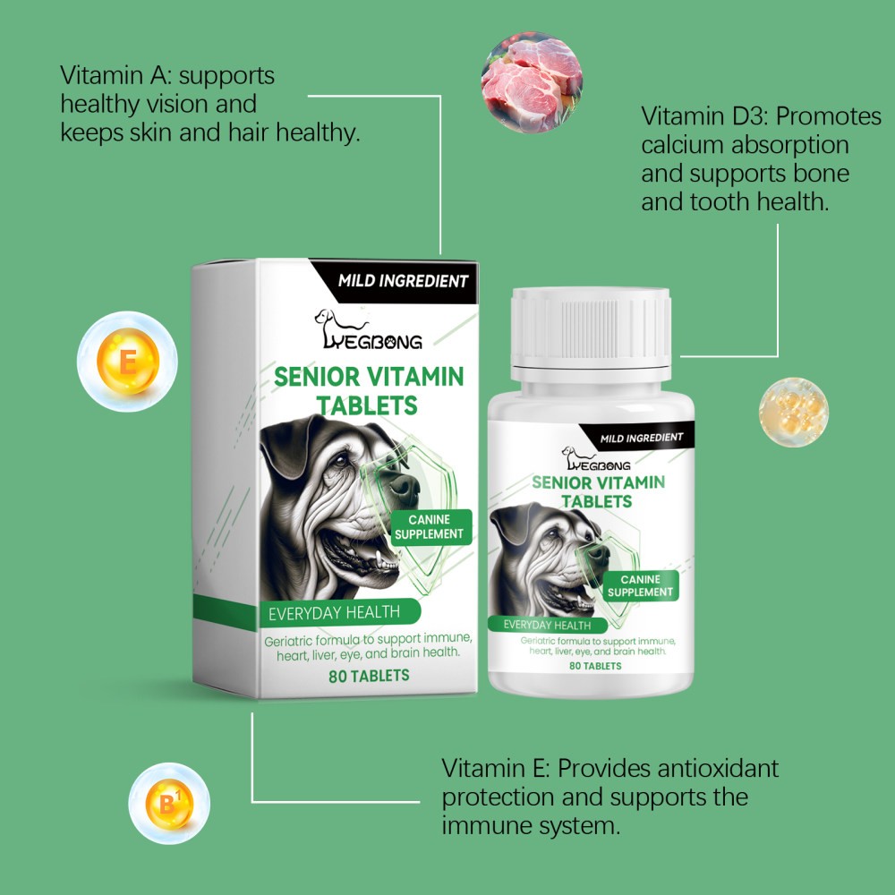 middle-ad and elderly dog nutrit vitin tablets to provide